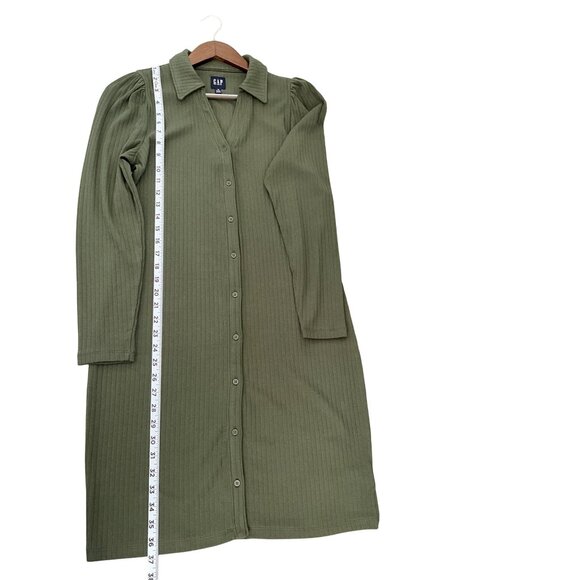 Gap M Petite Green Ribbed Button-Down Cardigan Dress - Picture 6 of 12